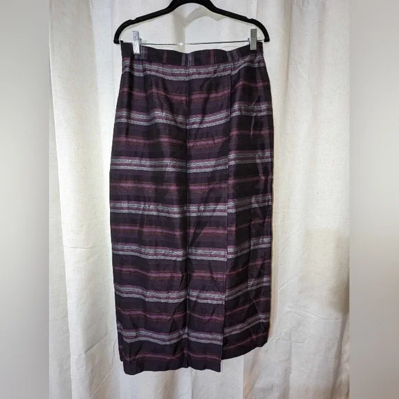 Vintage Wrap Look Purple And Gray Striped Maxi Skirt.
