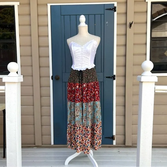Vintage 90s Sag Harbor Multi-Pattern Tiered Maxi Skirt - Women’s Size Medium