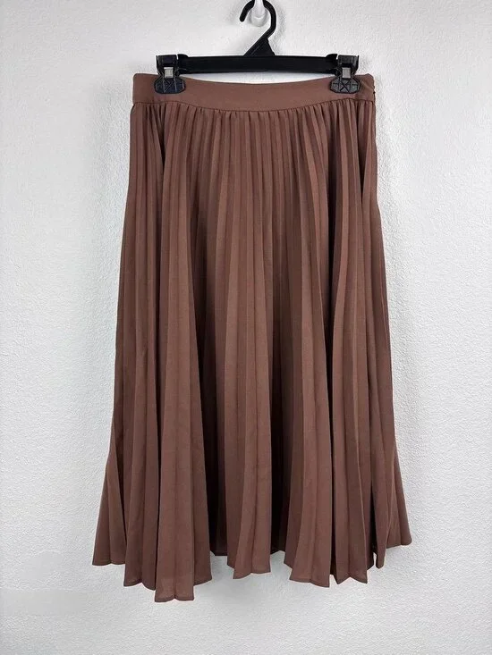 Lands' End women's 6 brown pleated midi skirt flowy casual business fairy