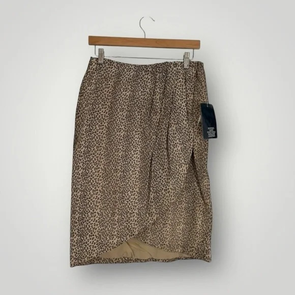NWT Vintage 100% Leather Deadstock Chia‎ Leopard Print Wrap Skirt Size 10 90s