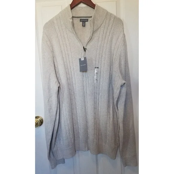 Van Heusen Sweater Men 2XL 1/4 zip Knit Pullover Classic Stone Casual Formal NEW