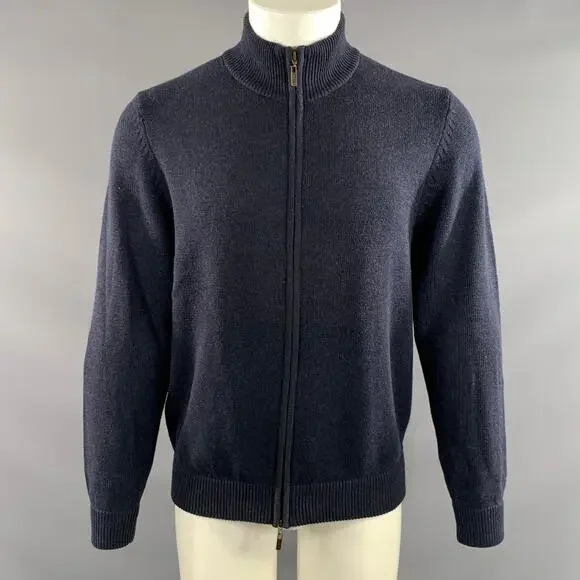 JOHNSTON & MURPHY Size M Navy Khaki Knit Cotton Wool Double Zipper Jacket
