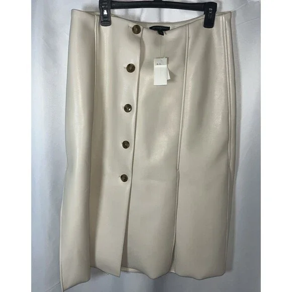 Banana Republic Seamed Vegan Leather Womens Midi Skirt Size 14 Oyster Pearl