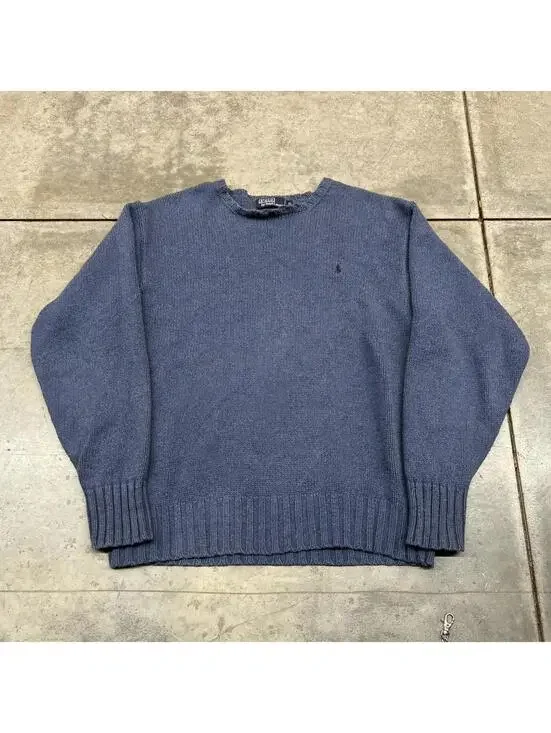 vintage polo ralph lauren light blue heavyweight knit sweater size xl