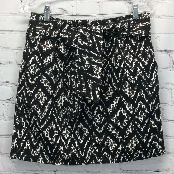 Marie Oliver Mini Pencil Skirt Women's Sz 4 Multicolor Patterned Belted Textured