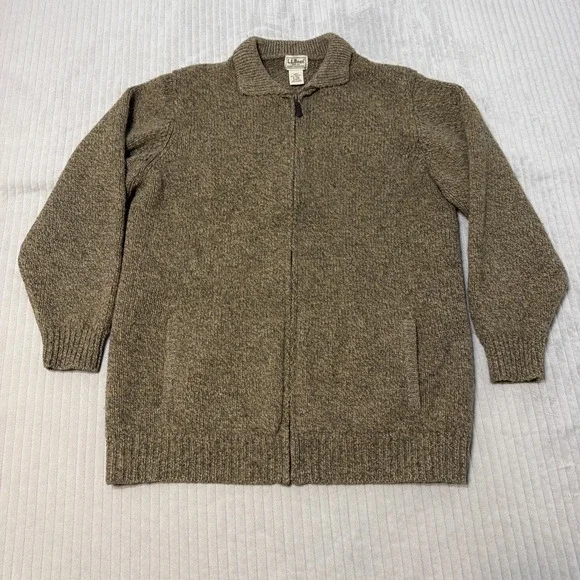 VTG LL Bean Lambs Wool Men's Sz XLT Windstopper Quarter Zip Sweater Brown