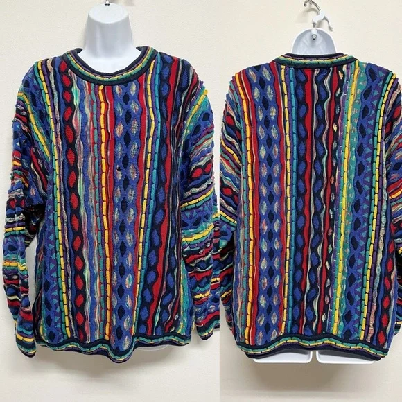 Tundra Canada Mens Vintage 90s Y2K 3D Colorful Knit Long Sleeve Sweater Size L