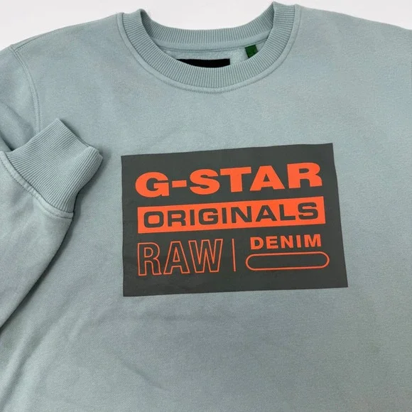 G-Star Raw Originals Mens XS Light Green Graphic Crewneck Sweatshirt Recycled
