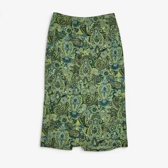 Y2k Paisley Skirt Boho Fairycore Green Maxi Pink Clio - Size 12
