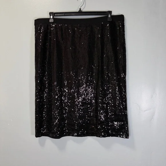 Isaac Mizrahi Live! Black Sequin Pencil Skirt Sz XL‎