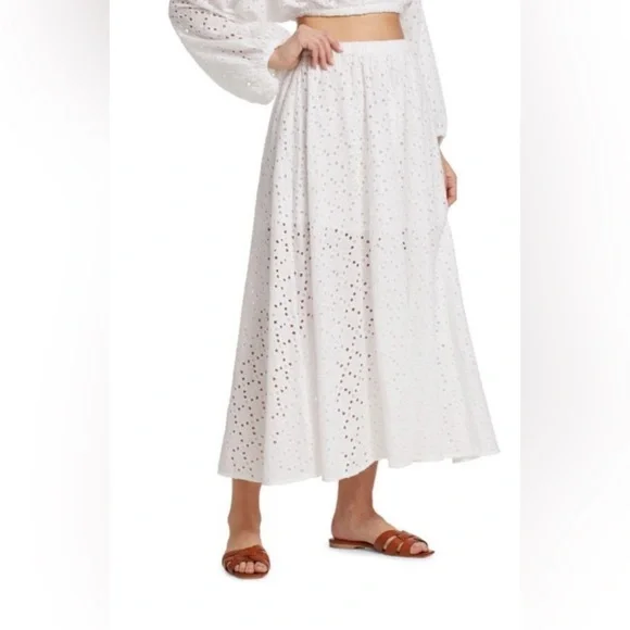TANYA TAYLOR Sienna Eyelet Cotton Midi Skirt