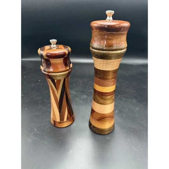 Handcrafted Segmented Exotic Wood Salt & Pepper Mill Grinder Set