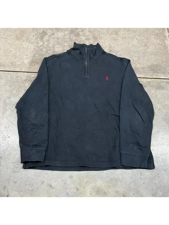 vintage polo ralph lauren black and red quarter zip sweater size xl