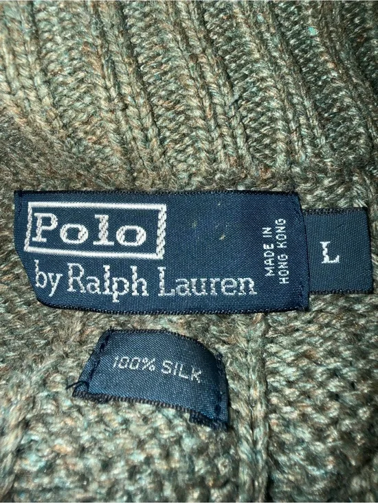 Ralph Lauren Polo Sage Green Cable Knit Toggle Turtleneck Sweater Men Large