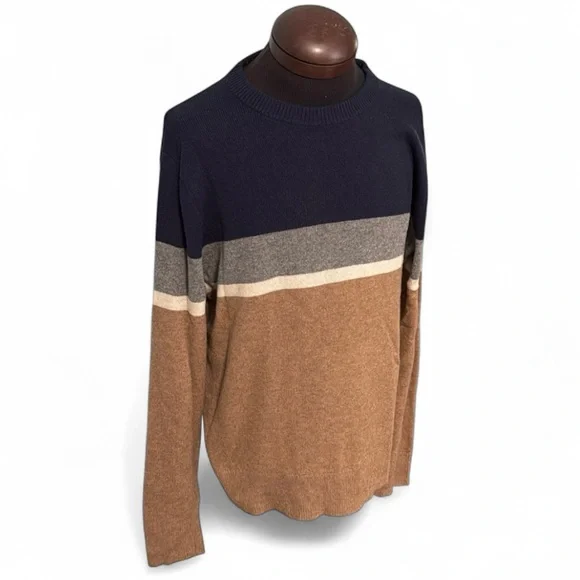 J.Crew Men’s L Merino Wool Colorblock Knit Sweater Preppy Heritage Soft Comfy