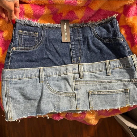 PrettyLittleThing Contrast Denim Mini Skirt