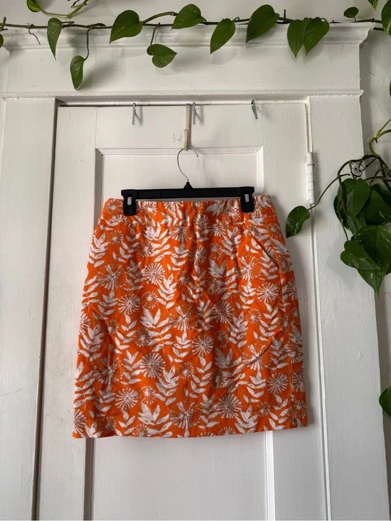 Women's Orange Floral A-Line Skirt Rafaella size 10