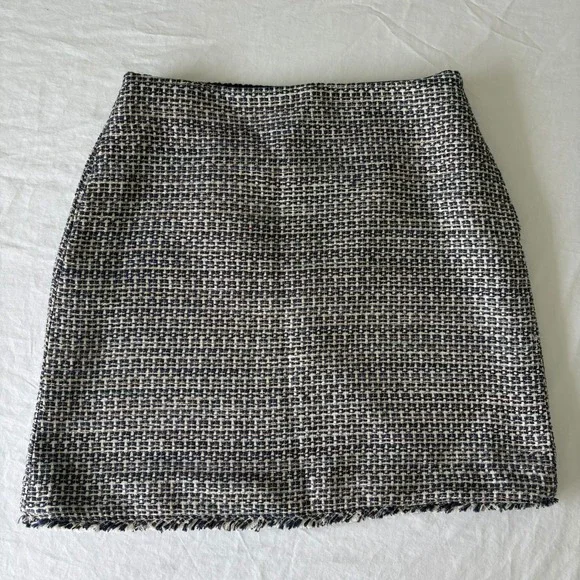 Banana Republic Womens Gray Blue Tweed Pencil Plaid Lined Side Zip Mini Skirt 6