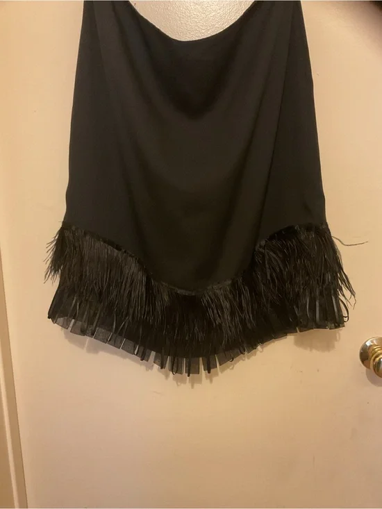 Anne Klein Black Asymmetrical Feather-Trim Skirt