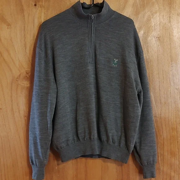Fairway & Greene Mens 100% Wool Quarter Zip Windsweater Charcoal Heather Size M