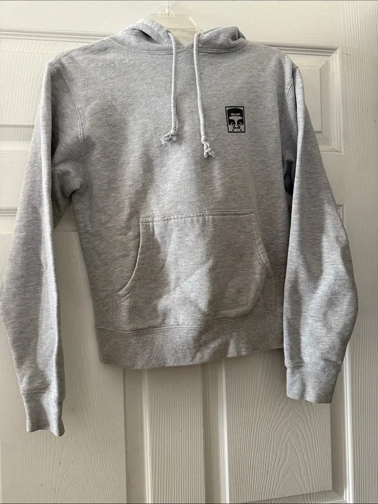 Obey Men's Light Gray Crewneck Hoodie with Logo