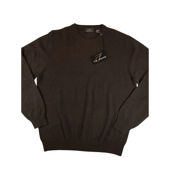Pure Cashmere Sweater Mens L Brown Crew Neck‎ 100% Cashmere Long Sleeve