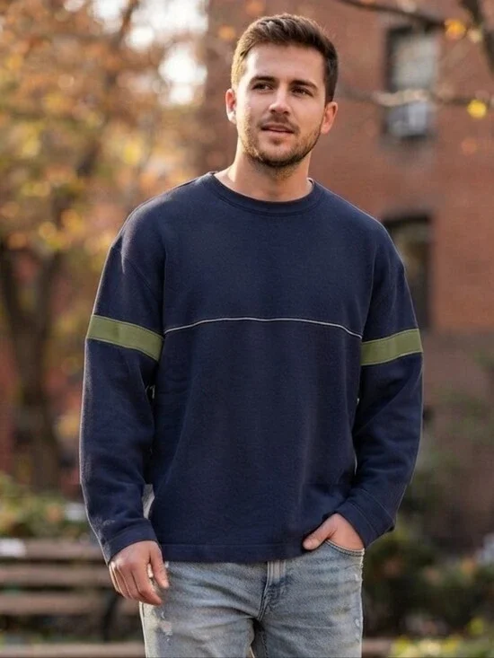 Vintage GAP Dark Blue & Olive Striped Crewneck Sweatshirt Men’s XL