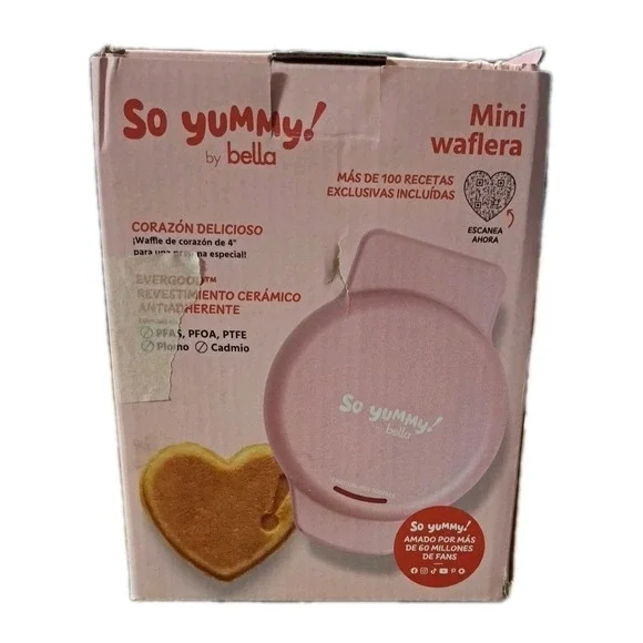 NEW So yummy‎ By Bella Heart Shaped Mini Waffle Maker In Pink Breakfast Fun