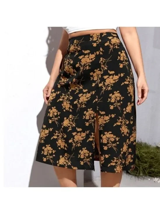 Casual Women Floral Print With Front Slip  Skirt NWOT Size S