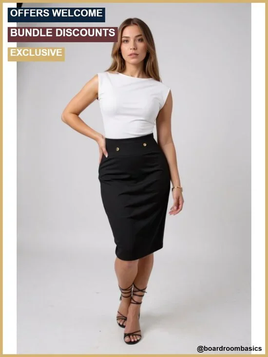 Womens Pencil Skirt Premium Nylon Ponte Stretch Office Below Knee Pull On