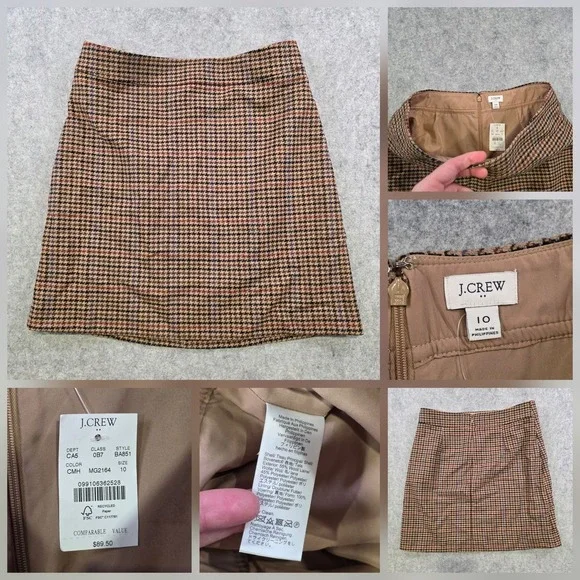 J.Crew Skirt Womens 10 Brown Wool‎ Tweed Houndstooth Pencil Lined Fall NWT