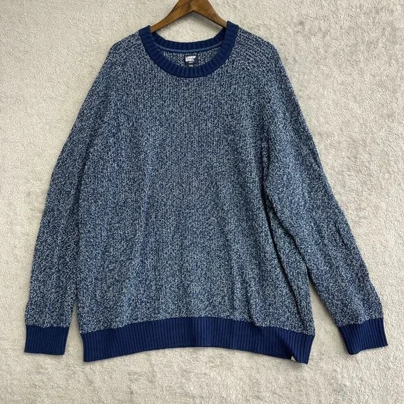 NEW Lands' End Drifter Men's XXL Sweater Blue Marled Knit Crewneck Pullover