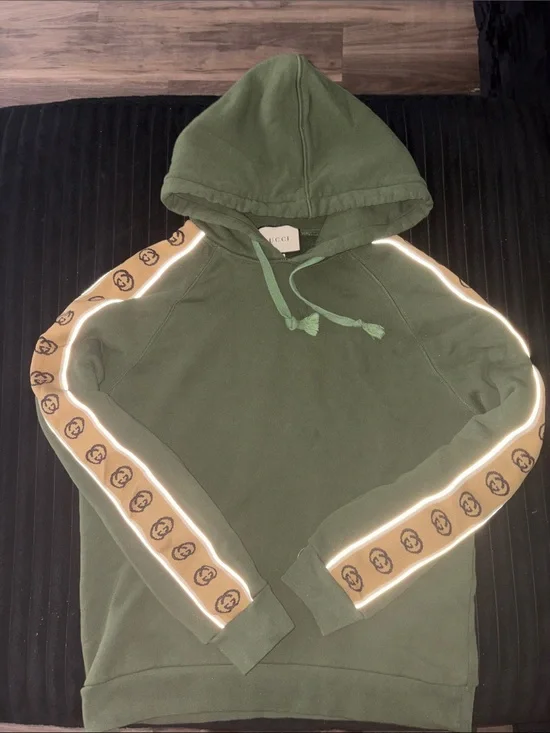 Gucci Olive Hooded Sweatshirt with Logo Sleeve Tape