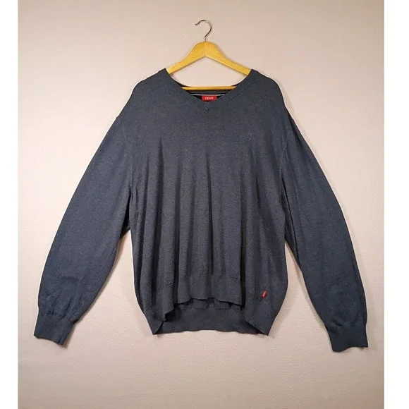 Classic Preppy IZOD Mens XXL Blue V-Neck Long Sleeve Knit Logo Sweater