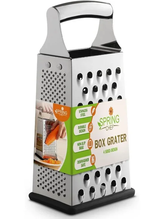 Professional Stainless Steel Box Grater - 4 Sided Handheld Kitchen Shredder for