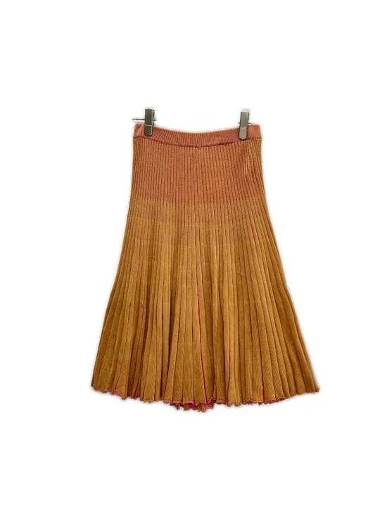 Gucci Lovelight Love Light Beige Pink Rayon Rib Knit Flare Midi Skirt XS