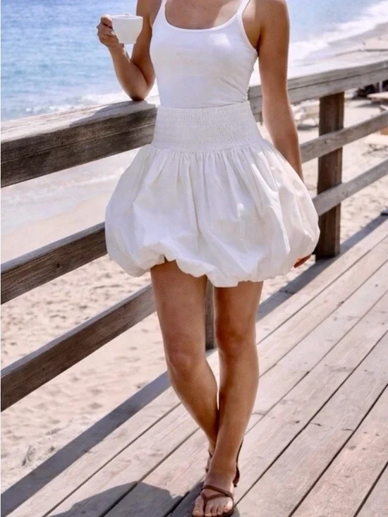 Torn by Ronny Kobo Florence Bubble Mini Skirt White Cotton NWT‎ Medium