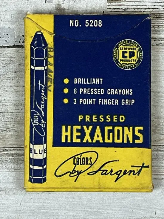 Vintage Sargent Pressed Hexagon Crayons 8 Color Box No 5208 Art Supplies USA