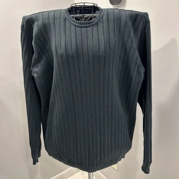 Izod Sweater Large Green Cable Knit Long Sleeve Round Neck