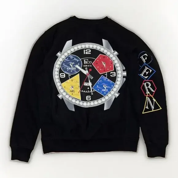 Fern LA Streetwear Designer Crewneck Sweater Black Small
