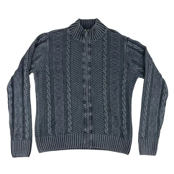 Carbon 2 Cobalt Full Zip Sweater‎ Mens Large Blue Gray Linen Cotton Cable Knit