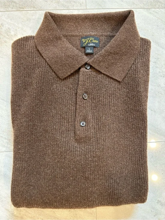 J.Crew 100% Cashmere Ribbed Knit Long Sleeve Polo Sweater Size L