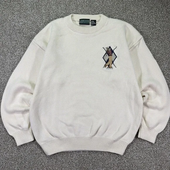 Vintage Cream Jantzen Golf Pullover Sweater Large 90s Classic Embroidered