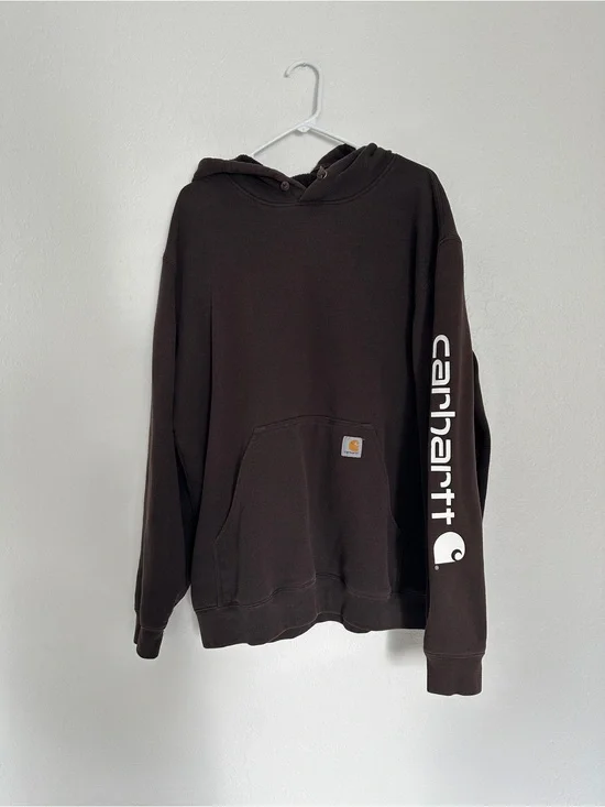 Carhartt Brown Logo Sleeve Hooded Sweatshirt XL