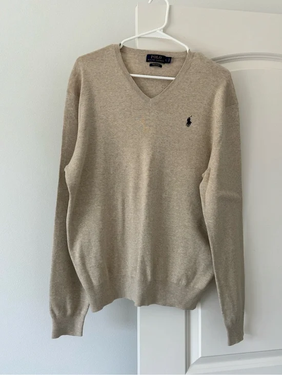Ralph Lauren Men’s V-Neck Sweater in Taupe