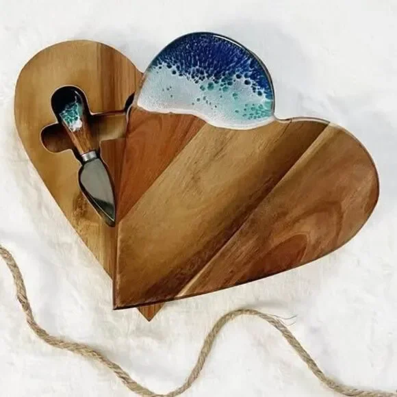 Handmade Heart Ocean Wave Charcuterie Board Coastal Cheese Board Beach HouseGift