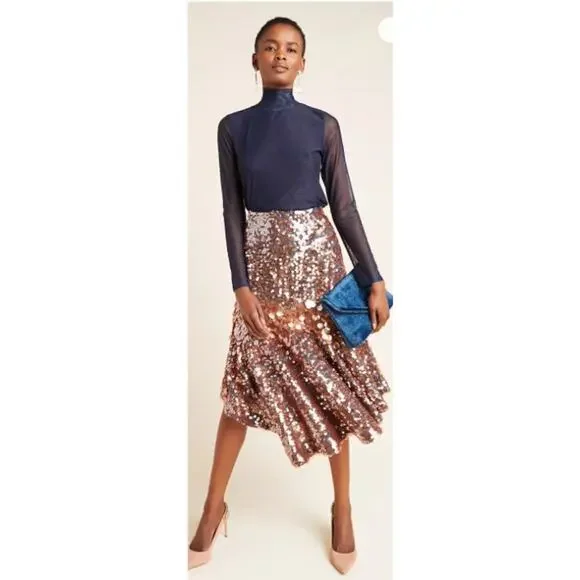 NWT Anthropologie Dhruv Kapoor Leonita Sequin Asymmetrical Skirt Size 0