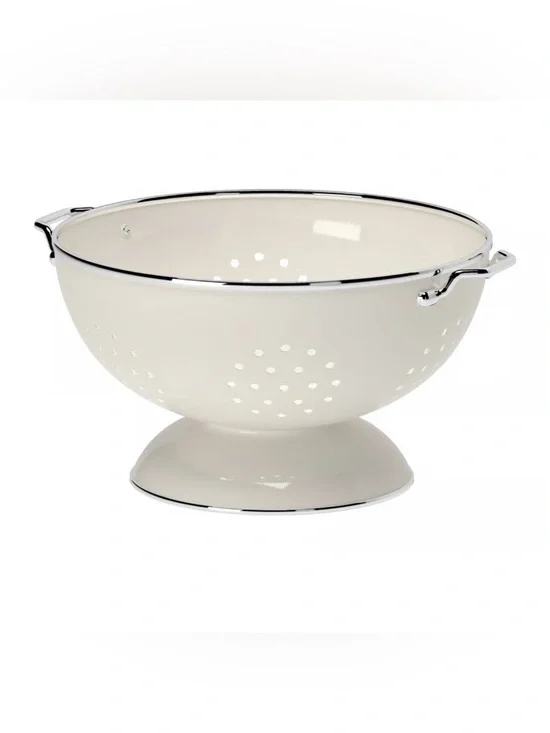 IKEA Off-White Enamel Metal Colander Footed Strainer w/ Handles 9”