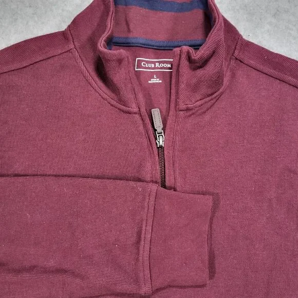Club Room Mens Large Maroon 1/4 Zip French Rib Long Sleeve‎ Pullover Sweater