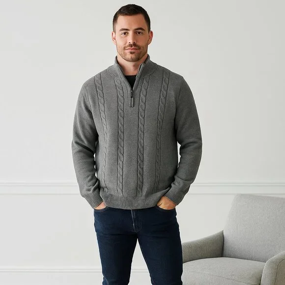 Marconi Gray Men‎ XL 1/4 Zip Cable Knit Sweater Pullover Fishing Outdoor Hunting